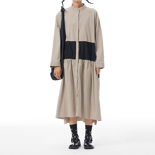 【ワンピース】春新作 ファッション ゆったり 長袖 ワンピース オリジナルデザイン 大きいサイズ レディース 配色切替 カーディガン風 ワンピース 【JZシリーズ】