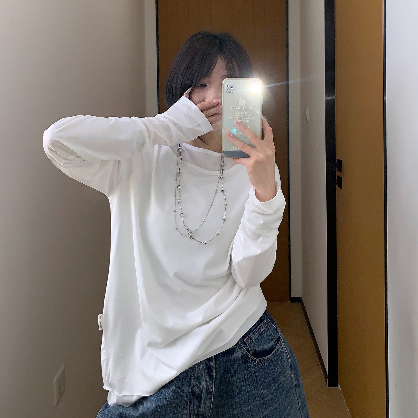 【トップス】【10～15日内発送】上品シルエット高級感 夏新作 シンプルレイヤード風 UVカット 薄手長袖Tシャツ【FCシリーズ】