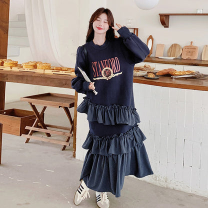 【ワンピース】フリル 長袖ワンピース レディース ミディアム丈 フレンチデザイン カジュアル＆フェミニン スウェットワンピ【SHシリーズ】