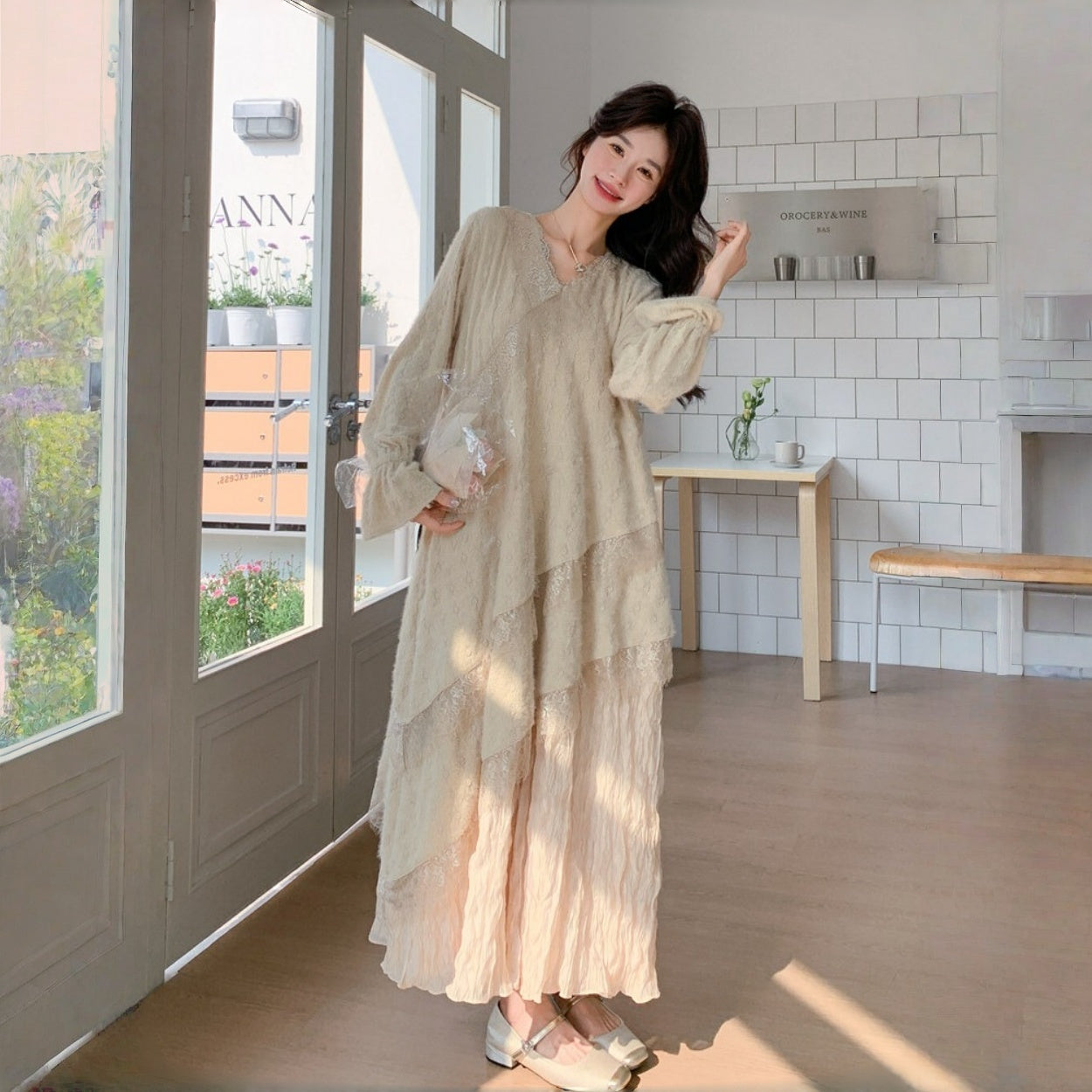 【ワンピース】上品 高級感 アシンメトリー フレンチ 海外トレンド 長袖ワンピース【JZシリーズ】