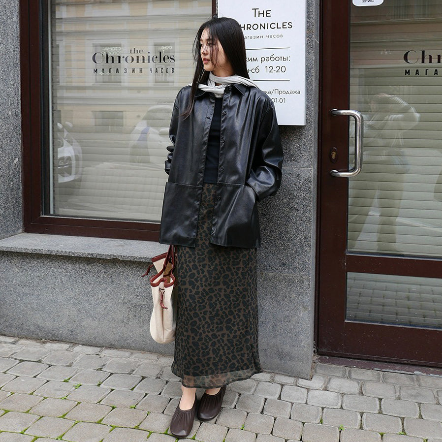 【ボトムス】レトロ オパード柄マーメイドスカート｜ウエストゴムで楽ちん＆美シルエット【JZシリーズ】