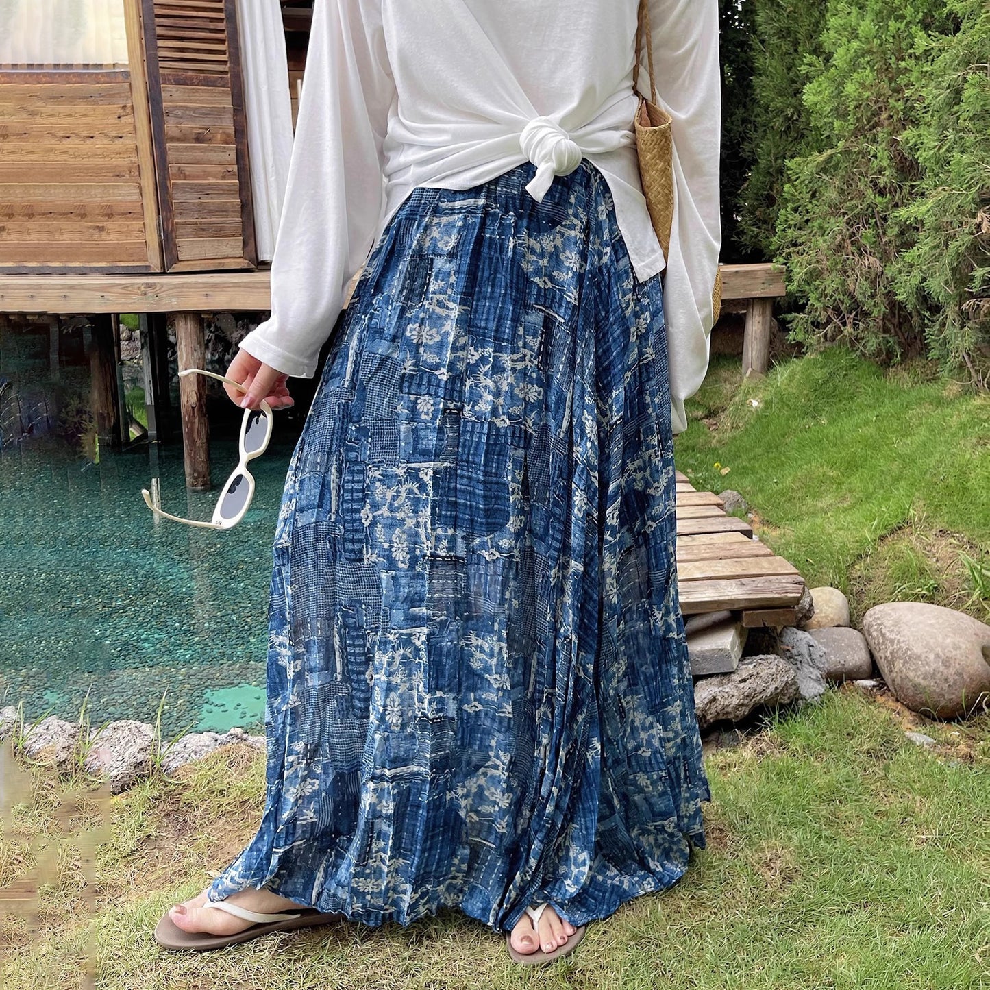 【ボトムス】夏新作 ハイウエスト ゆったりシルエット 細見え花柄スカート 上品な雰囲気【SHシリーズ】