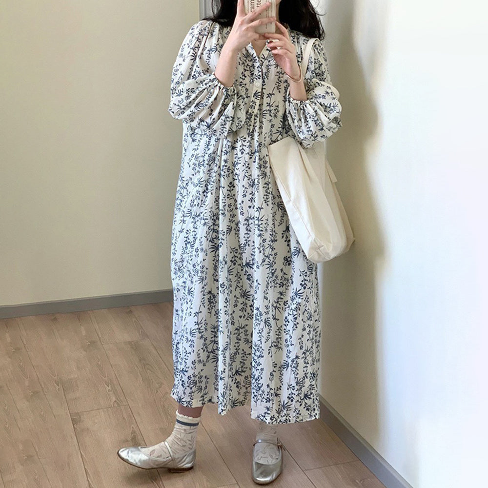 60%OFF⭐️【ワンピース】フレンチテイスト フラワープリント 半袖ワンピース レディース 夏 ロング丈 ウエストマーク 体型カバー 大人可愛い【SHシリーズ】