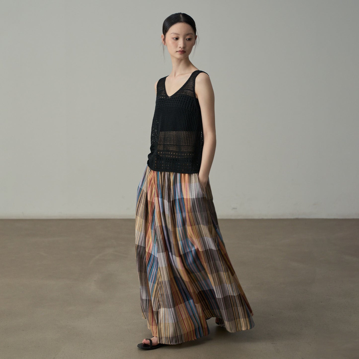 【ボトムス】レトロカラーチェック柄 フレアスカート 休日＆デイリーにぴったりのリラックス感【SHシリーズ】