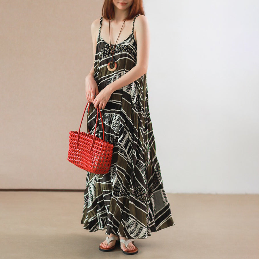 【ワンピース】トロピカルリゾート風 ゆったり花柄 ノースリーブロングワンピース【SHシリーズ】