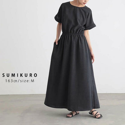 【ワンピース】ウエストマーク ファッション ゆったり シンプル 半袖 ロング ワンピース【JZシリーズ】