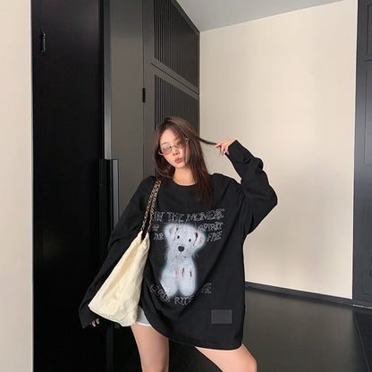 【トップス】ヴィンテージ加工 カートゥーンプリント ゆったり 長袖Tシャツ 【FCシリーズ】