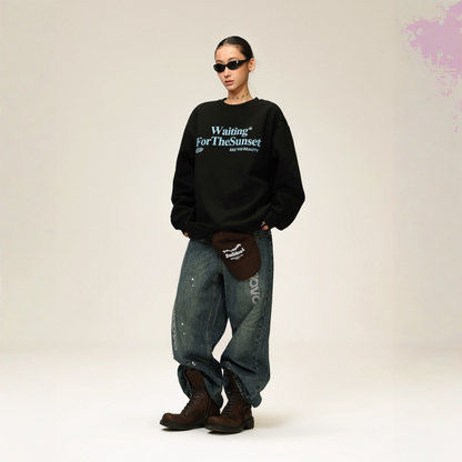 【トップス】星形ワッペン アメリカンヴィンテージ風 ゆったりシルエット ラウンドネック パーカー 【FCシリーズ】