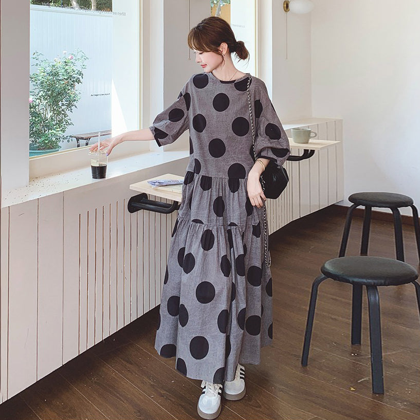 【ワンピース】フレンチレトロ 大きめドット柄ワンピース レディース 夏 2025新作 気質あるカジュアル ノースリーブワンピース【SHシリーズ】