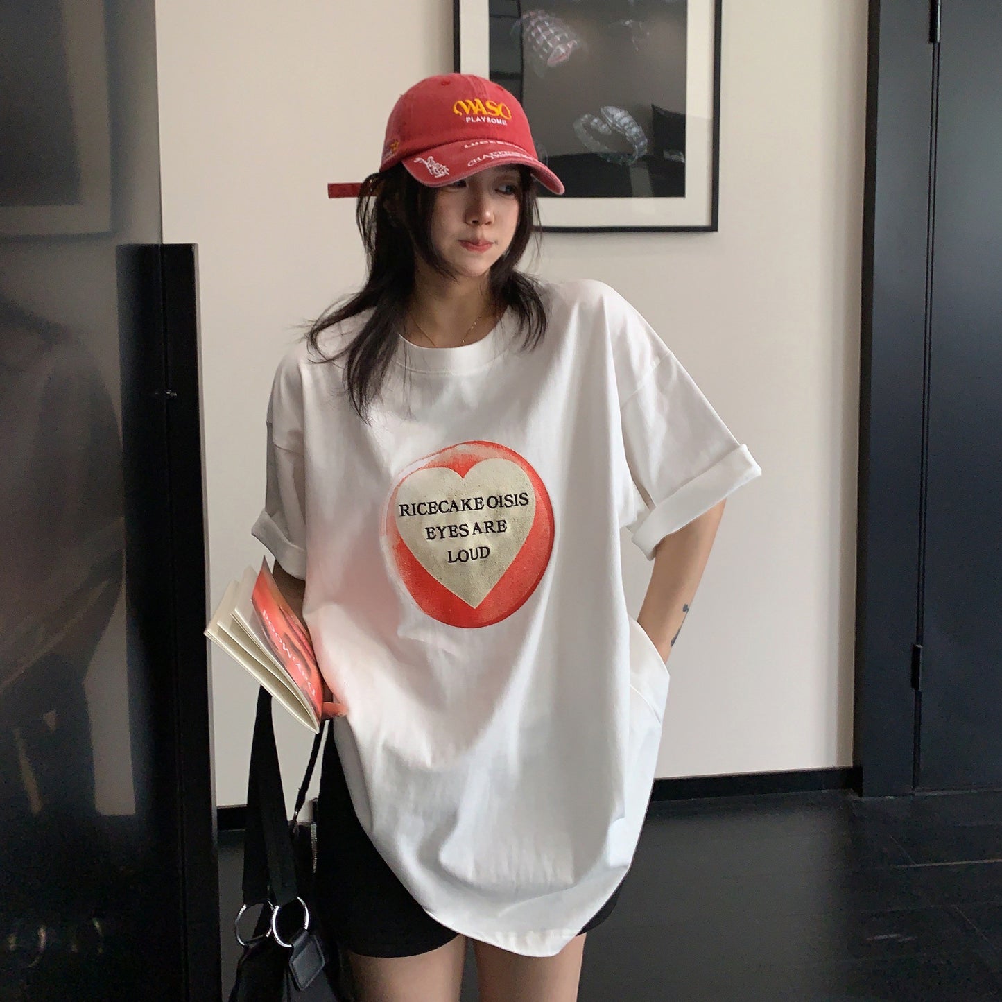 【トップス】ヴィンテージ風 刺繍 コットン半袖Tシャツ レディース リラックス カジュアル ストリート系【FCシリーズ】