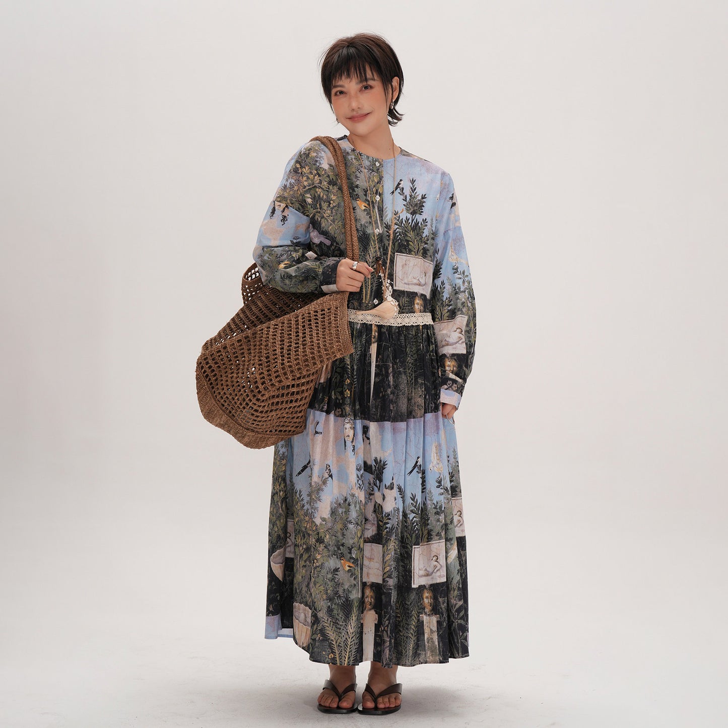 【ワンピース】レディース ワンピース 長袖 切り替えデザイン 大きめシルエット 体型カバー 上品 カジュアル 春夏【SHシリーズ】【15～20日内発送】