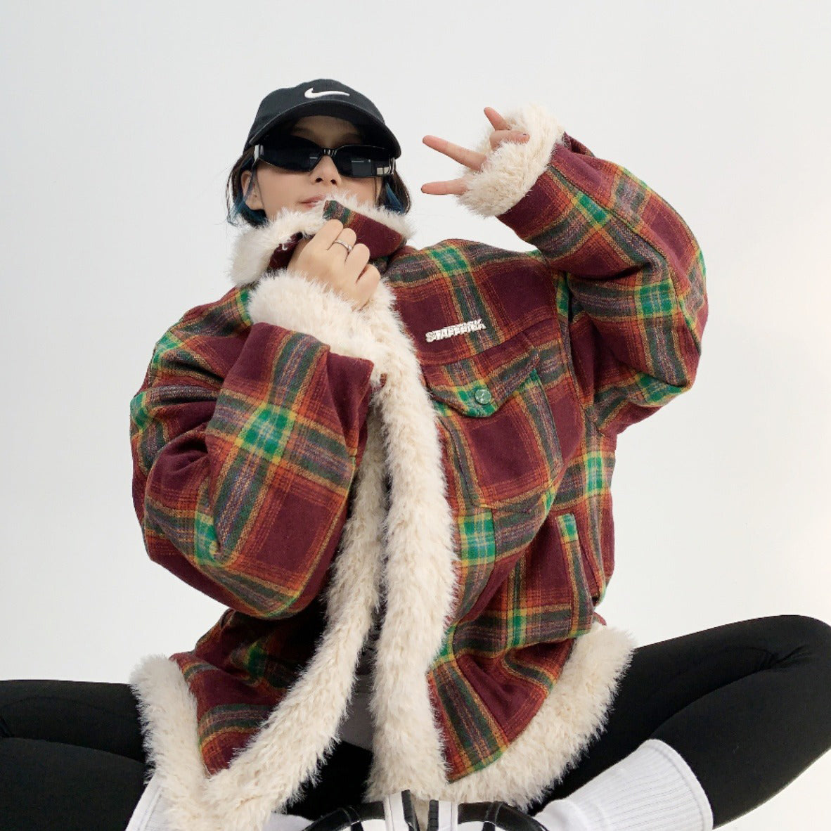 【アウター】秋冬 レトロ ゆったり 厚い保温 切り替えし チェック柄 ジャケット【FCシリーズ】