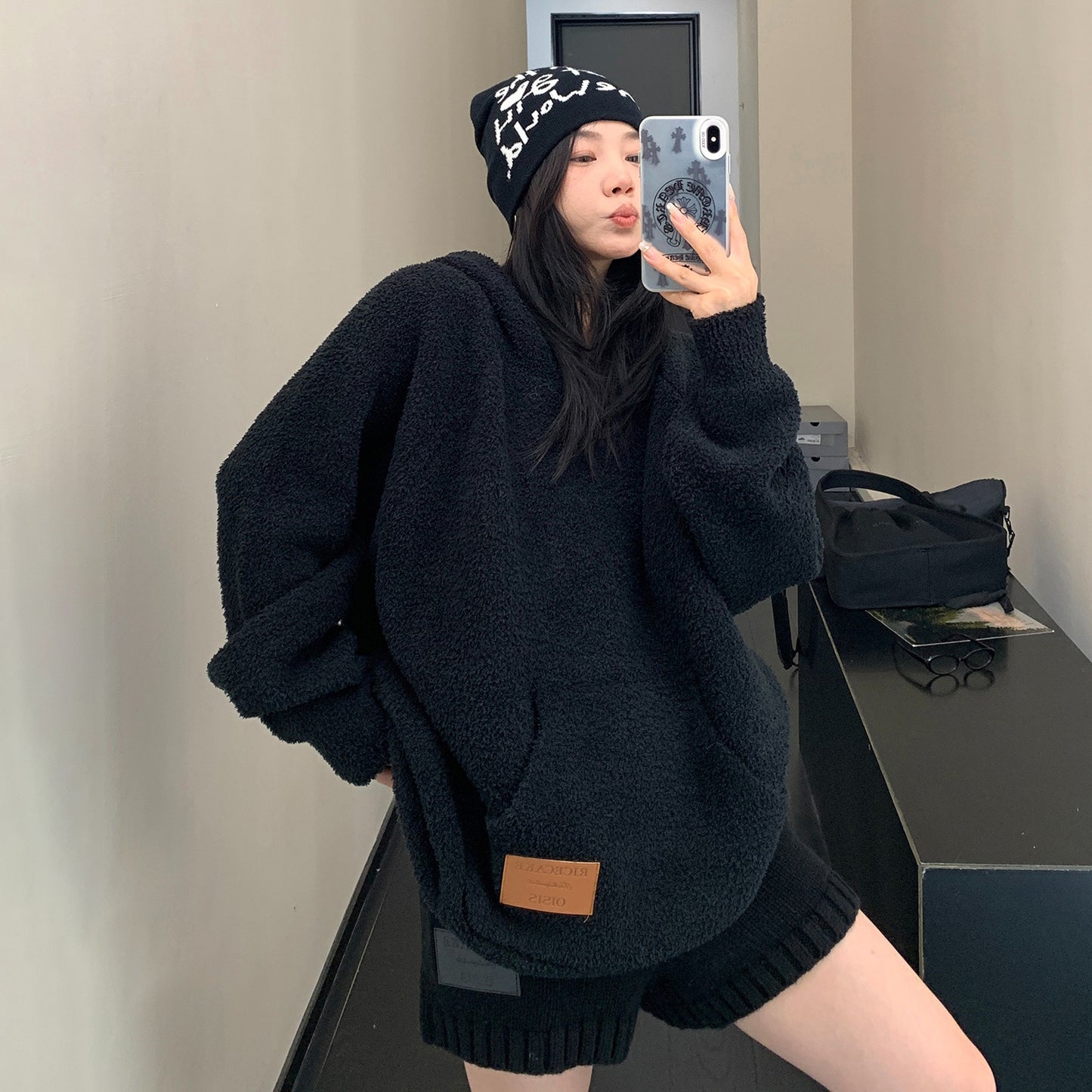 【トップス】ヴィンテージ風 ゆるふわ厚手ニットパーカー レディース 柔らか糸感【FCシリーズ】