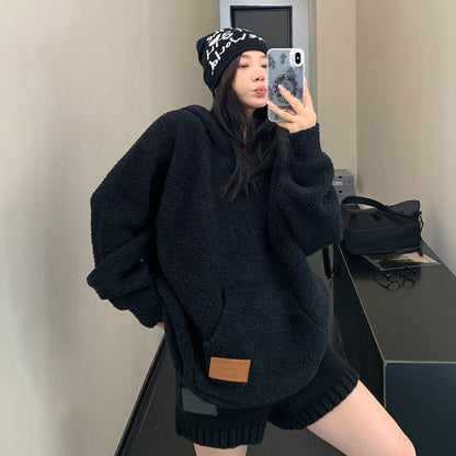 【トップス】ヴィンテージ風 ゆるふわ厚手ニットパーカー レディース 柔らか糸感【FCシリーズ】