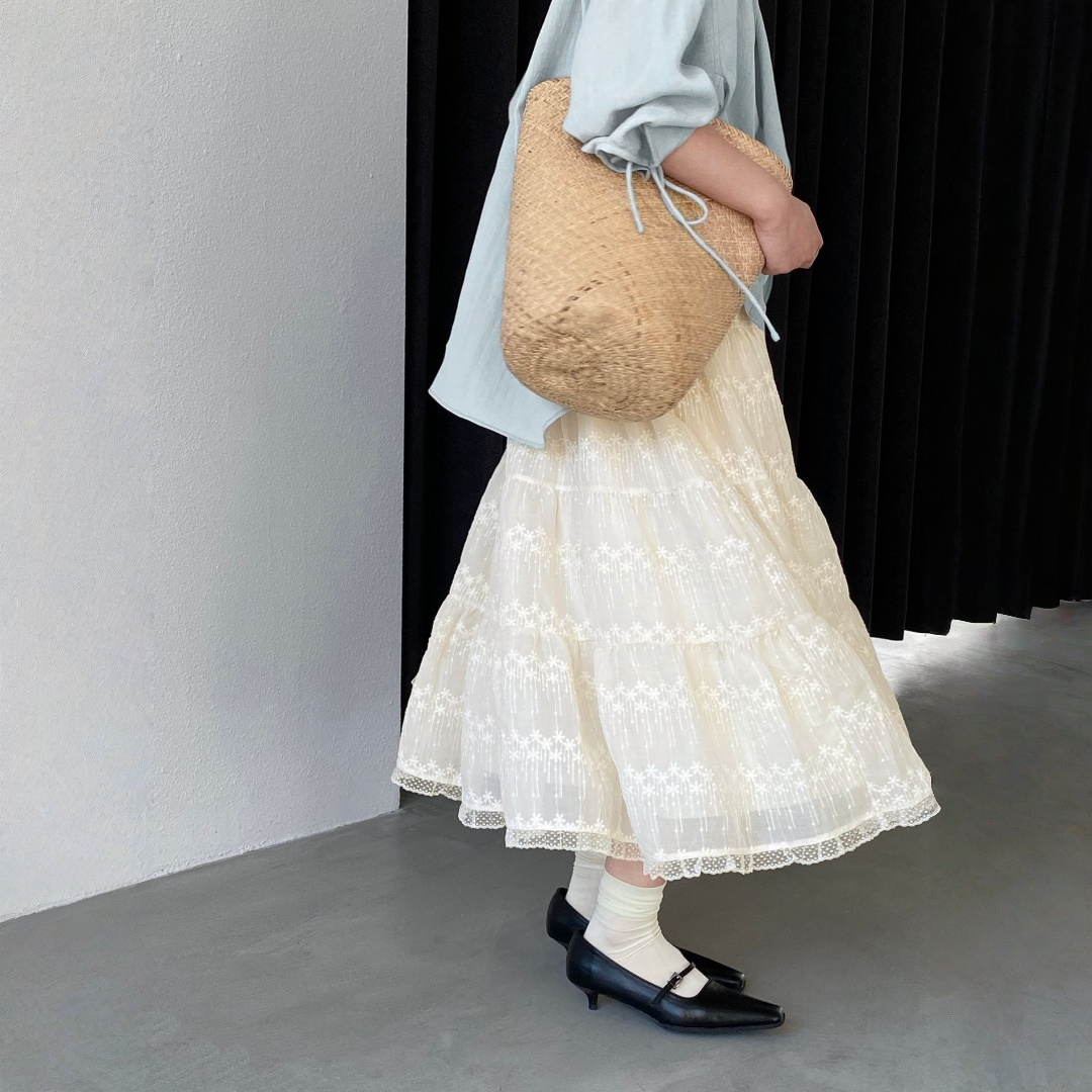 【ボトムス】刺繍 レース フレア スカート 【JZシリーズ】