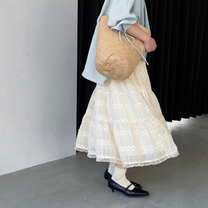 【ボトムス】刺繍 レース フレア スカート 【JZシリーズ】