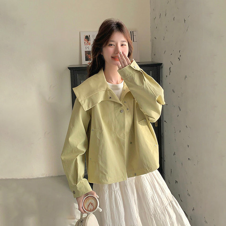 【アウター】韓国風イエロージャケット レディース ショート丈 大人可愛い 小柄さん向け 秋コーデ【JZシリーズ】
