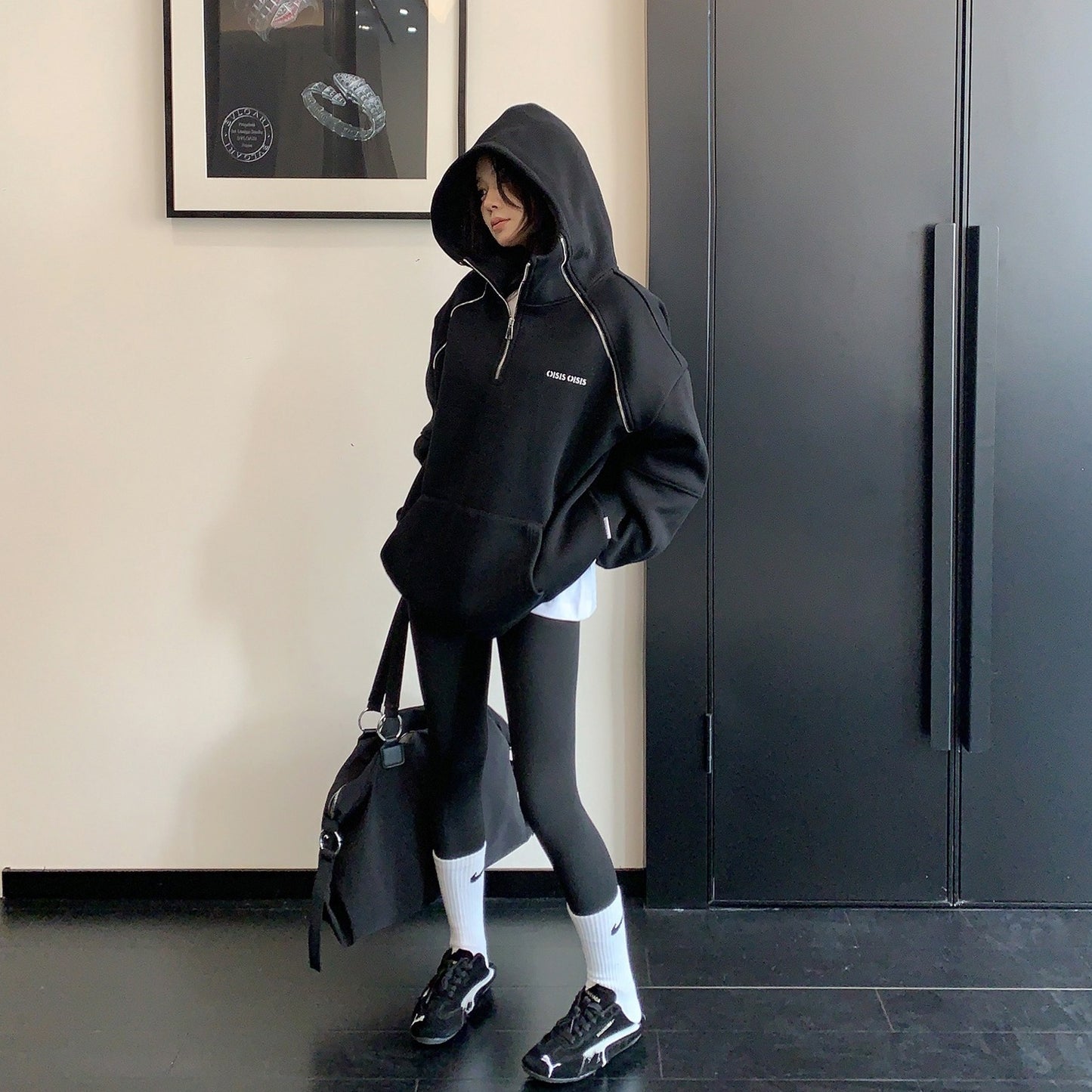 【トップス】ジップデザイン 春 秋 冬 フード付き パーカー 【FCシリーズ】