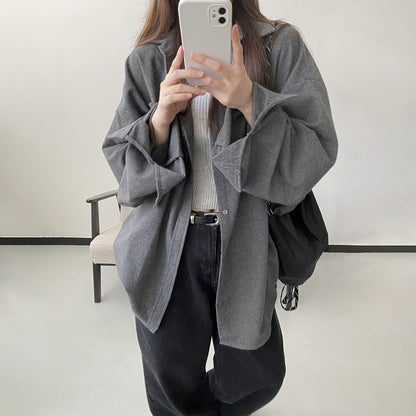 【アウター】厚手 シャツ ビッグシルエット 体型カバー 長袖 カジュアル シャツカーディガン レディース 秋冬【FCシリーズ】