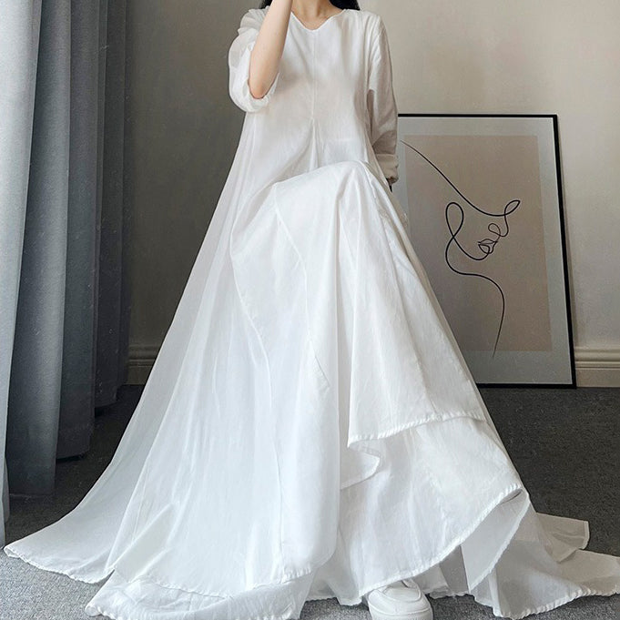 【洋裝】夏季新品：復古喇叭廓形，100%純棉，文藝風，長袖洋裝