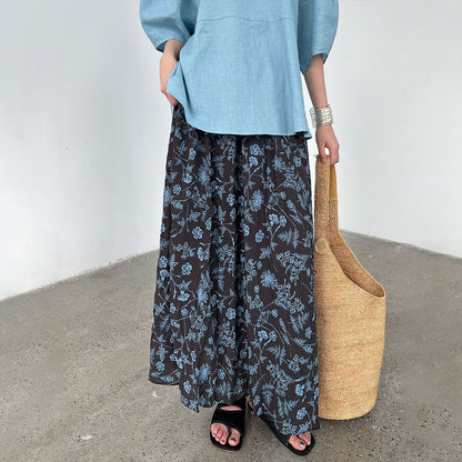 【ボトムス】韓国風 小花柄 ゆったり 体型カバー Aライン ハイウエスト 着痩せ効果 ミモレ丈スカート【SHシリーズ】【JZシリーズ】