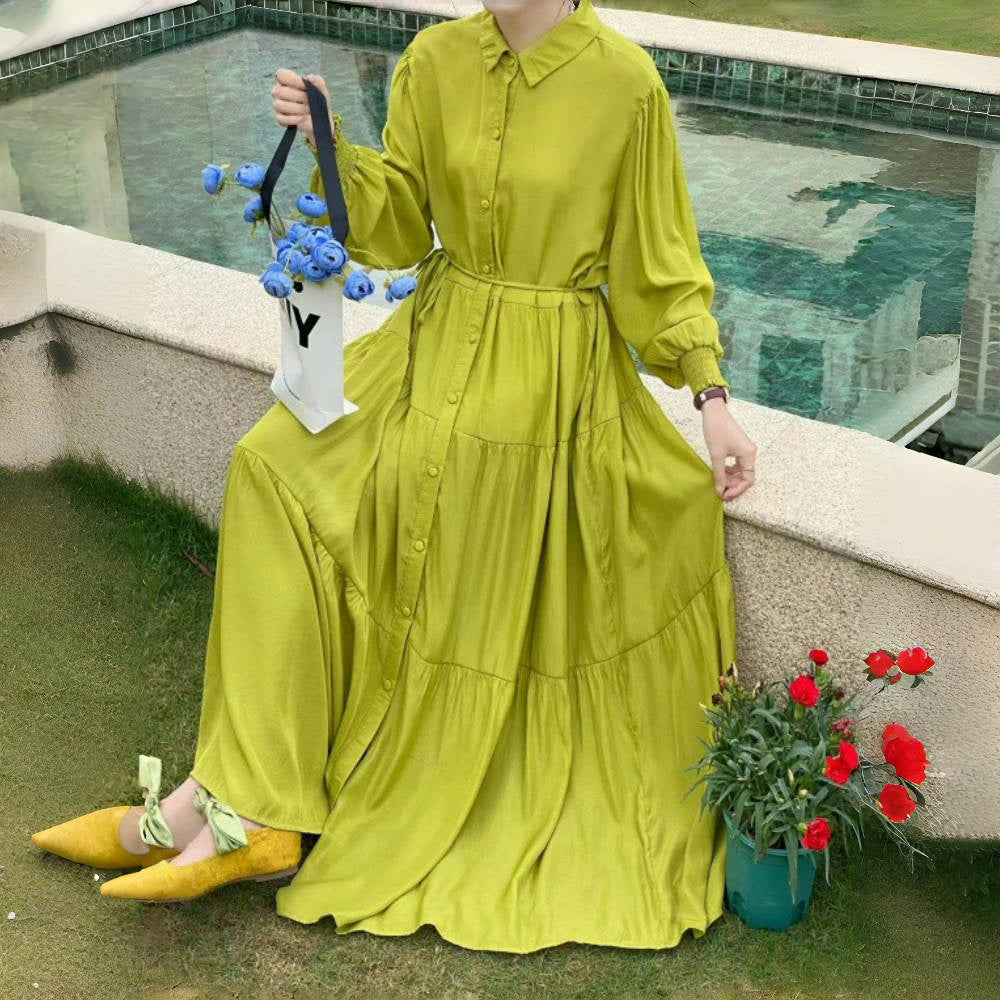 【ワンピース】10色展開 オーバーサイズ 長袖 大きいサイズ対応 無地 シャツワンピース