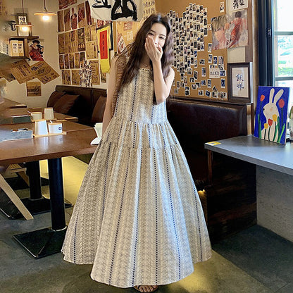 【ワンピース】夏 配色 花柄 韓国風スウィート 気質リゾート ノースリーブワンピース【SHシリーズ】