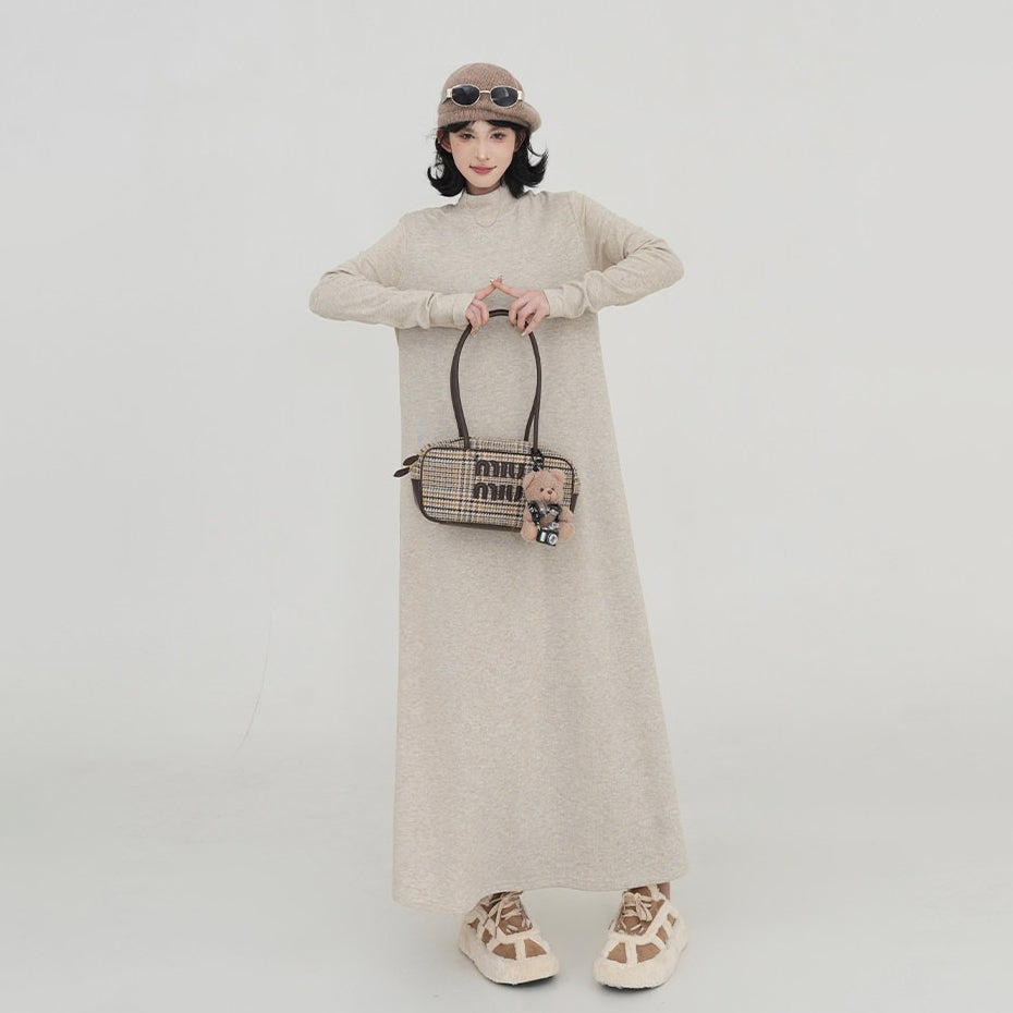 【ワンピース】無地 ハイネック ニット長袖ワンピース レディース 秋冬 韓国風 ゆったり ルーズ ロング丈 Aライン【JZシリーズ】