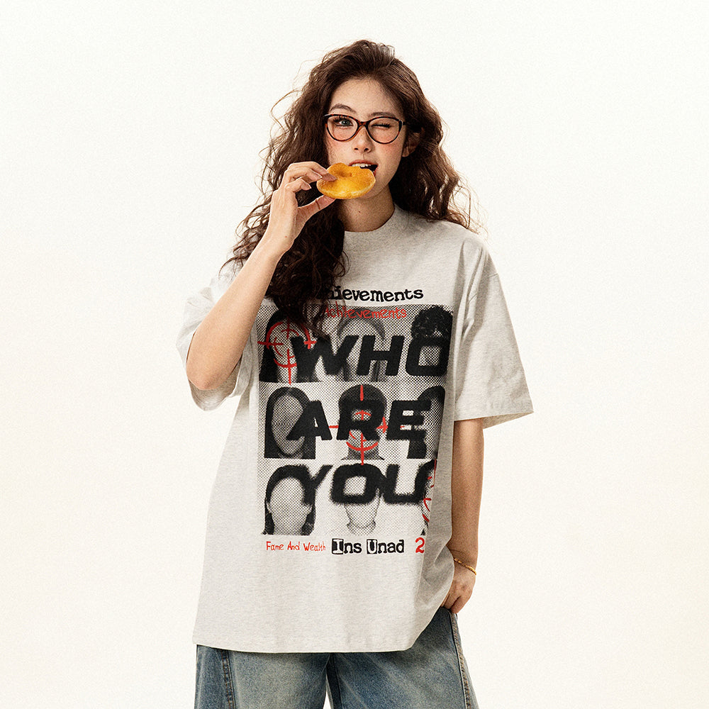 【トップス】アメリカンレトロ 顔プリント 半袖Tシャツ レディース 夏 ゆったり カジュアル ペアコーデ【FCシリーズ】【15〜20日発送】