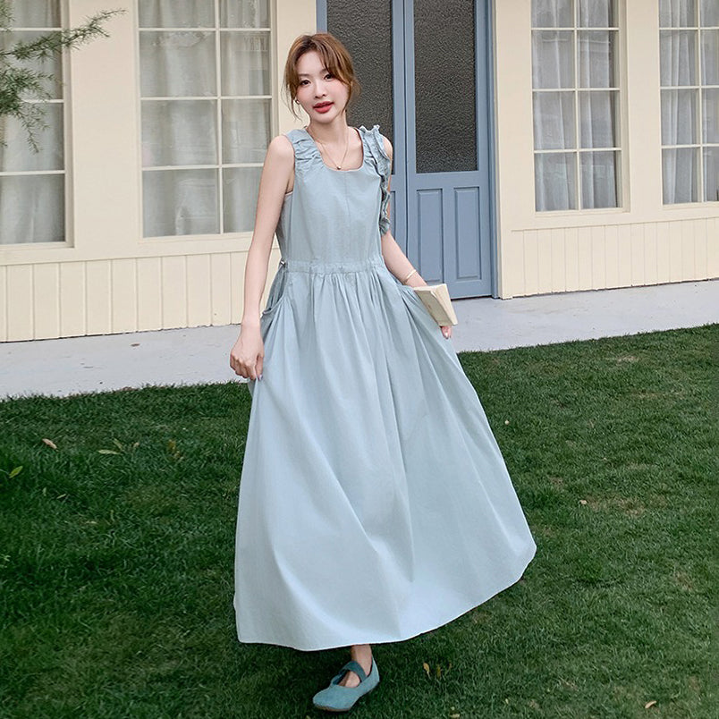 【ワンピース】甘めで若見え ノースリーブベストワンピース レディース 夏 フレンチ風 気品あるロングドレス【JZシリーズ】