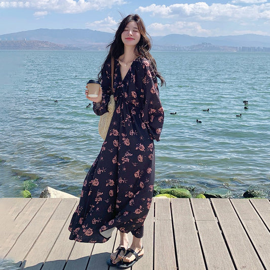 【ワンピース】花柄 長袖ワンピース レディース  フレンチロマンティック 個性派 美しい ドレス【SHシリーズ】