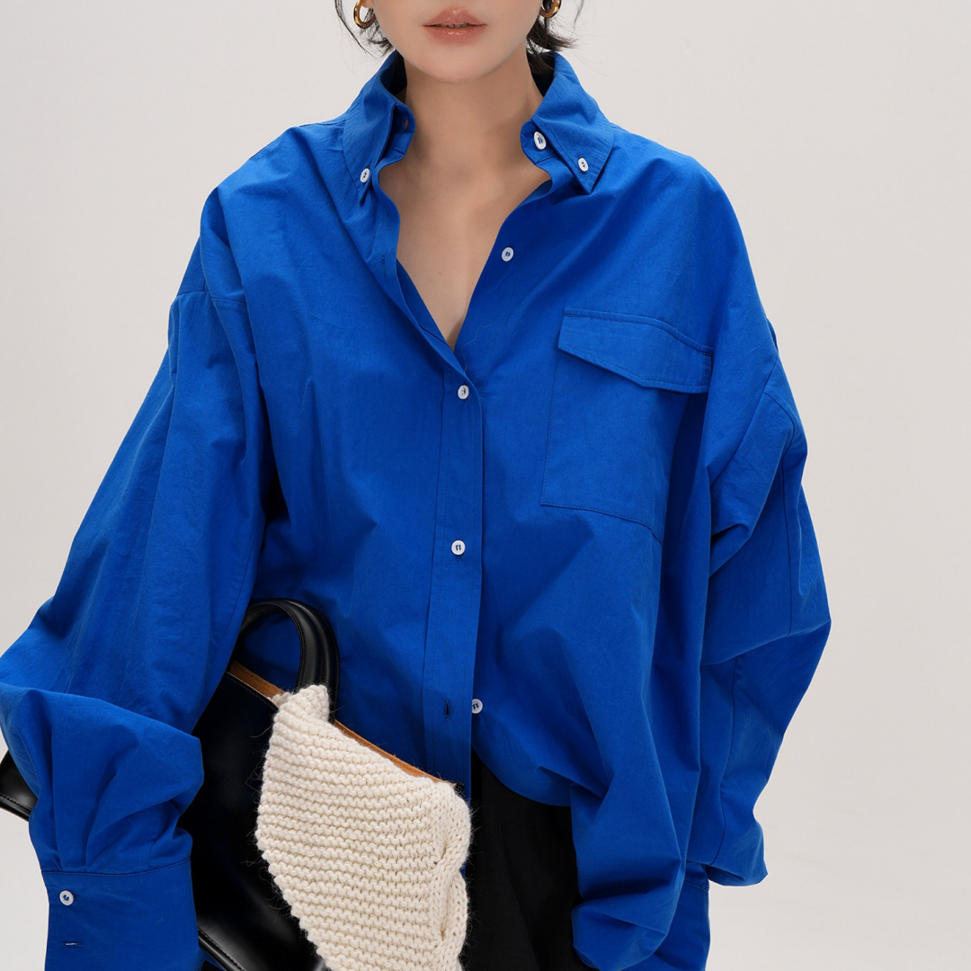 【トップス】クラインブルー 着回しやすい ゆったりシルエット シャツ 【JZシリーズ】