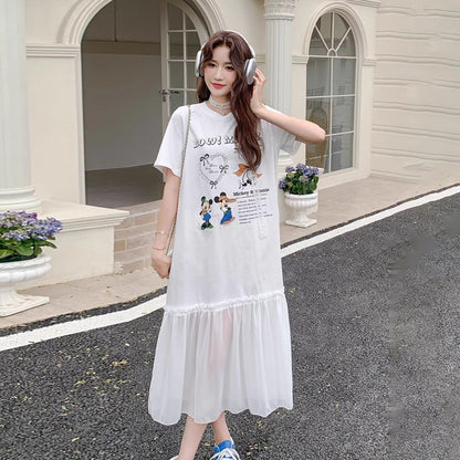 【ワンピース】ゆるかわキャラ柄Tシャツ 半袖 ワンピース 配色デザインで注目度UP【JZシリーズ】