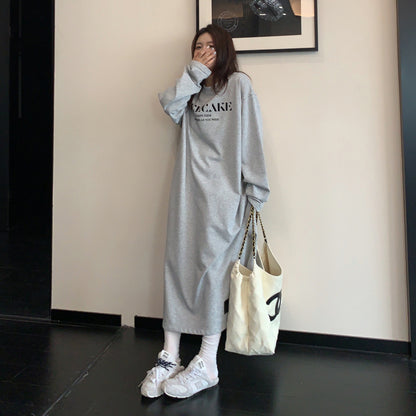 【ワンピース】フロッキーロゴスウェットワンピ レディース クルーネック ロング丈 リラックス 秋コーデ【FCシリーズ】