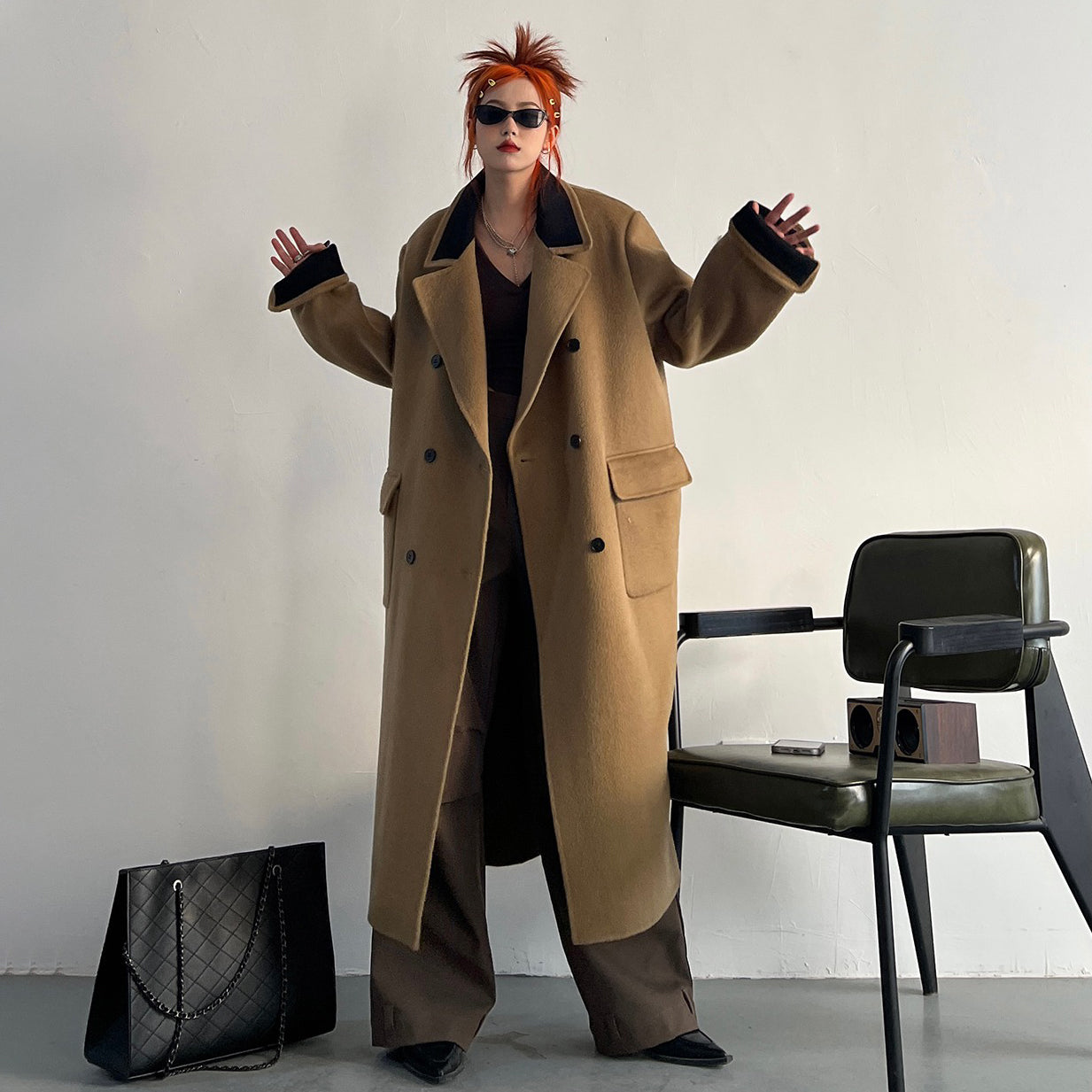 【アウター】韓国デザイン ヴィンテージ ツイードコート 中厚 中長丈 レディース 秋冬【FCシリーズ】