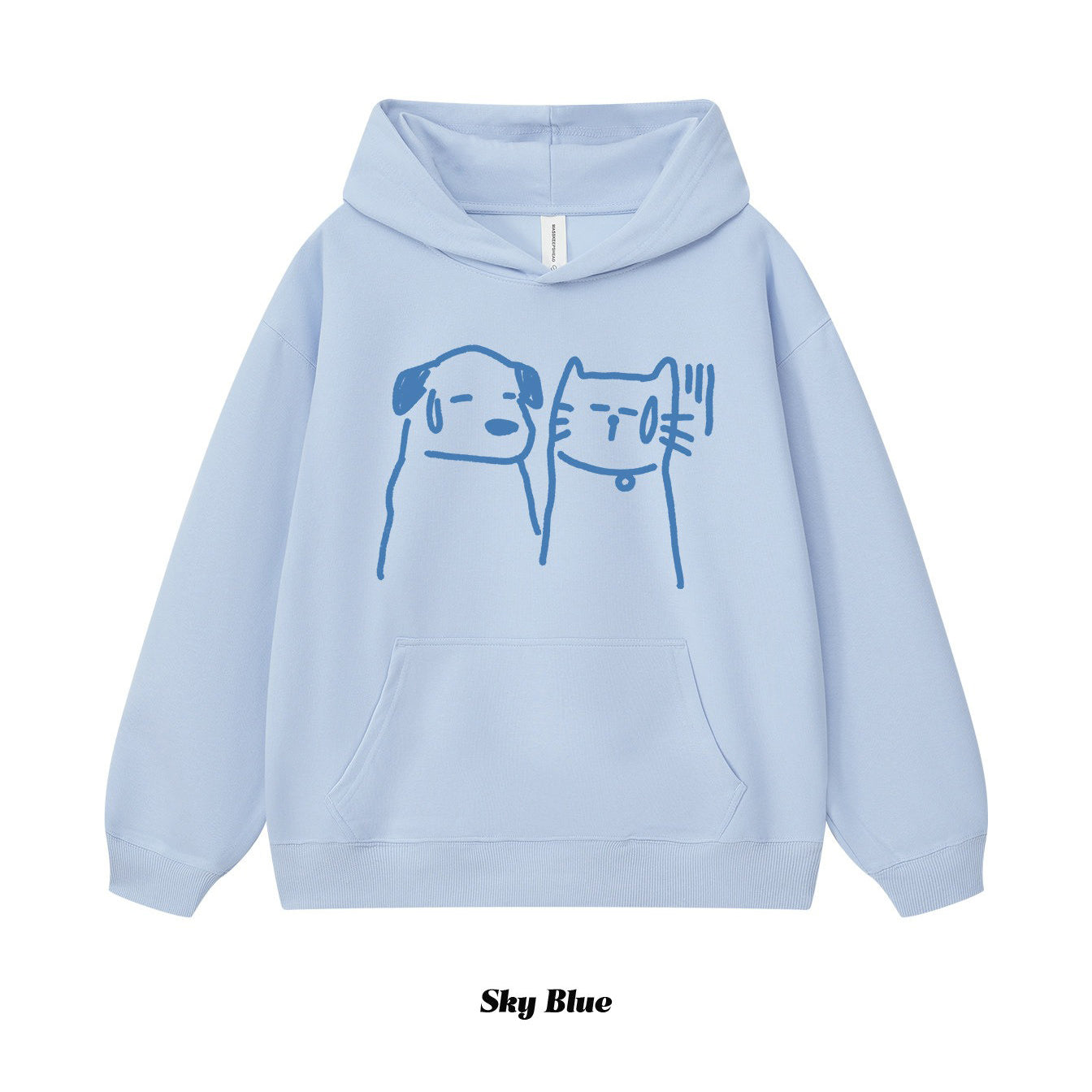 8カラー | S~3XL【トップス】猫犬イラスト 手描き風アメリカンプリント ヘビーウェイト フードパーカー ユニセックス ペアOK【FCシリーズ】