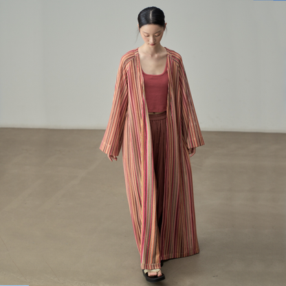 【ワンピース】春 秋 夏 ストライプ柄 ゆったり 体型カバー 長袖 ワンピース 【SHシリーズ】