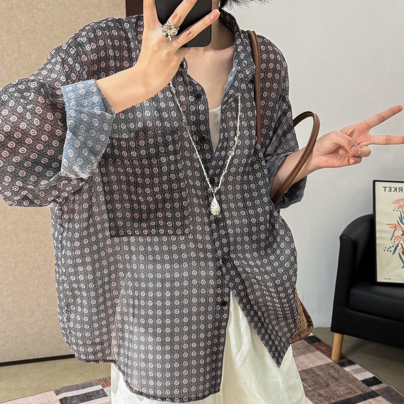 【トップス】花柄シフォンカーディガン レディース 夏 UV対策 薄手シャツ 冷房対策 軽やか羽織り【JZシリーズ】