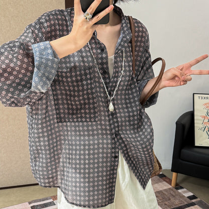 【トップス】花柄シフォンカーディガン レディース 夏 UV対策 薄手シャツ 冷房対策 軽やか羽織り【JZシリーズ】