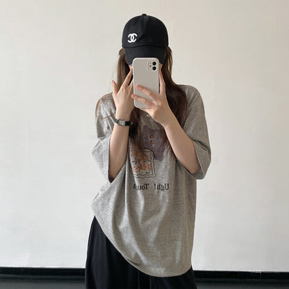 【トップス】ロゴプリント 半袖Tシャツ ドロップショルダー ゆったりシルエット シンプル カジュアル トップス 夏新作 【FCシリーズ】