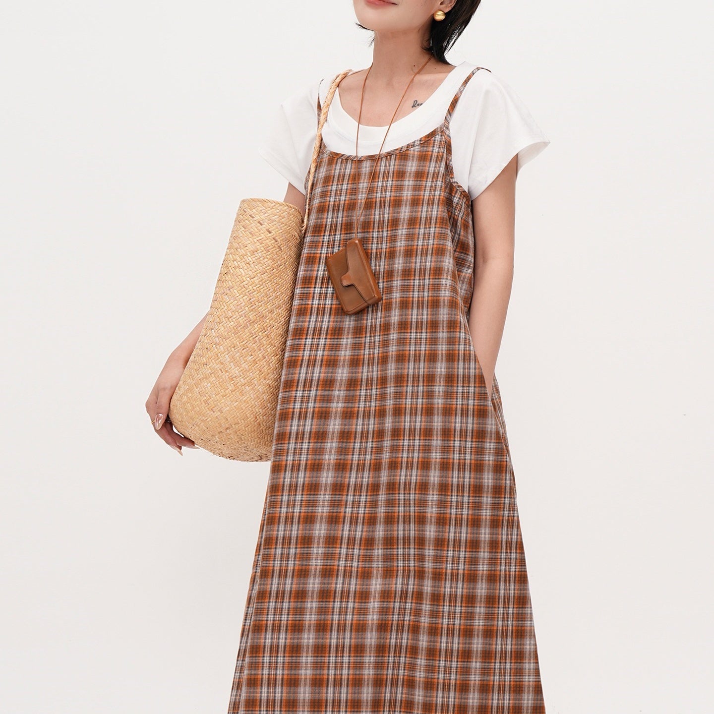 【ワンピース】【15～18日内発送】夏 レトロチェック柄 リボン付き ベスト ノースリーブ ワンピース 【JZシリーズ】