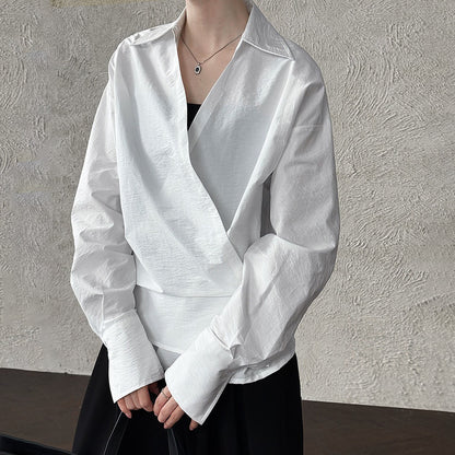 【トップス】Vネック ウエストマークシャツ レディース  韓国風ハイセンスブラウス【SNシリーズ】