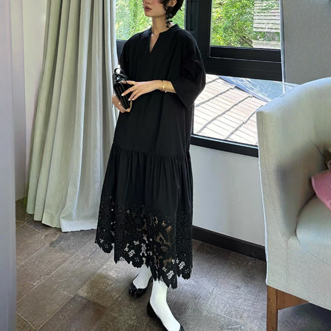 【ワンピース】春 秋 夏 レース 透かし彫り 着痩せ効果 高級感 半袖 ワンピース 【JZシリーズ】