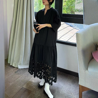【ワンピース】春 秋 夏 レース 透かし彫り 着痩せ効果 高級感 半袖 ワンピース 【JZシリーズ】