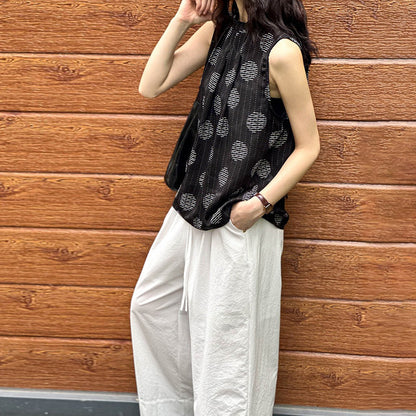 【トップス】夏新作 ファッションラウンドネック ドット柄 ゆったり 着痩せ 気品あふれる ノースリーブシャツ【JZシリーズ】【SHシリーズ】