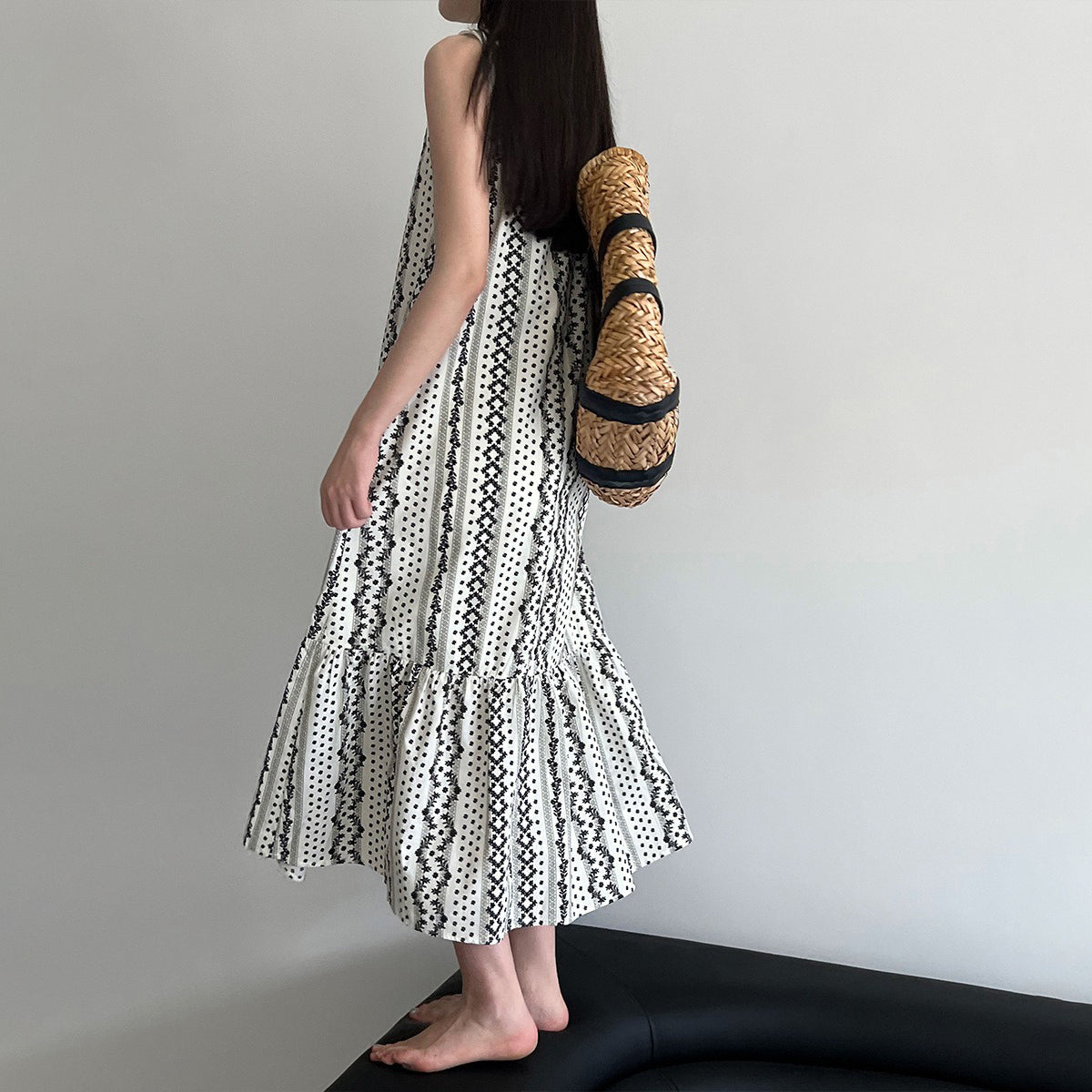 【ワンピース】バッグ付き 韓国風 気質 民族風 フラワープリント 夏新作 ノースリーブワンピース【SHシリーズ】