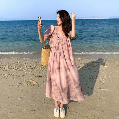 【ワンピース】フレンチ風 夏 優しい ラフなリゾート風 半袖ワンピース【SHシリーズ】