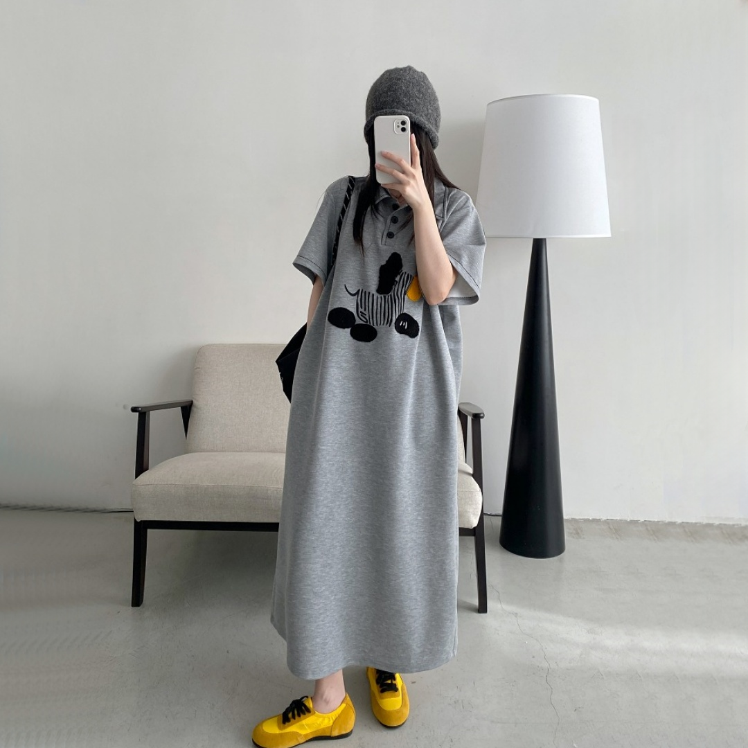 【ワンピース】夏 プリント 立襟 ルーズ ロング ワンピース【FCシリーズ】