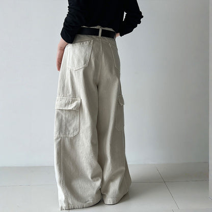 【ボトムス】春 秋 冬 ワーク風 レトロ 大きめポケット ワイドパンツ 【JZシリーズ】