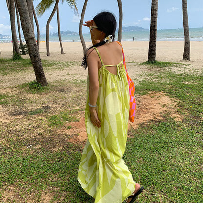 【ワンピース】夏 コットン100％ ゆったりシルエット 花柄 ノースリーブキャミワンピース【SHシリーズ】